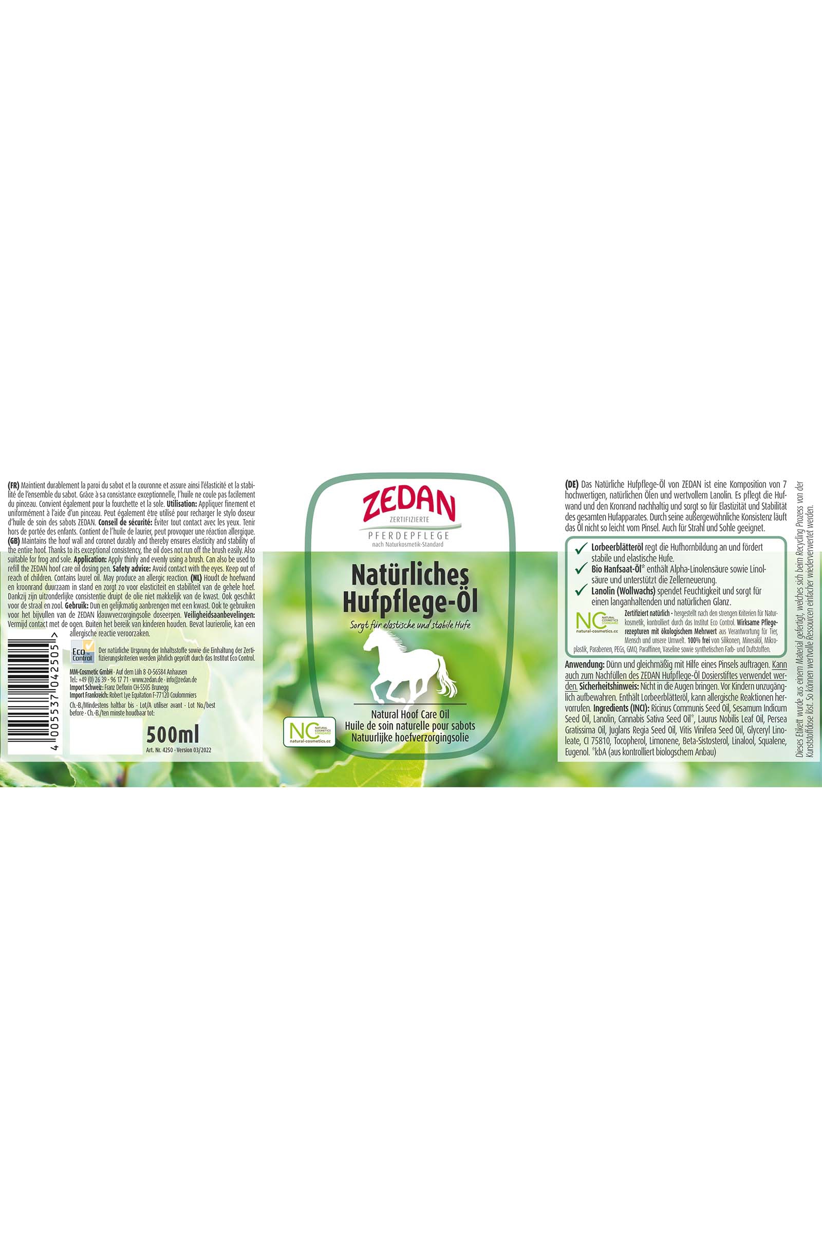 Zedan Natürliches Hufpflege-Öl, 500ml