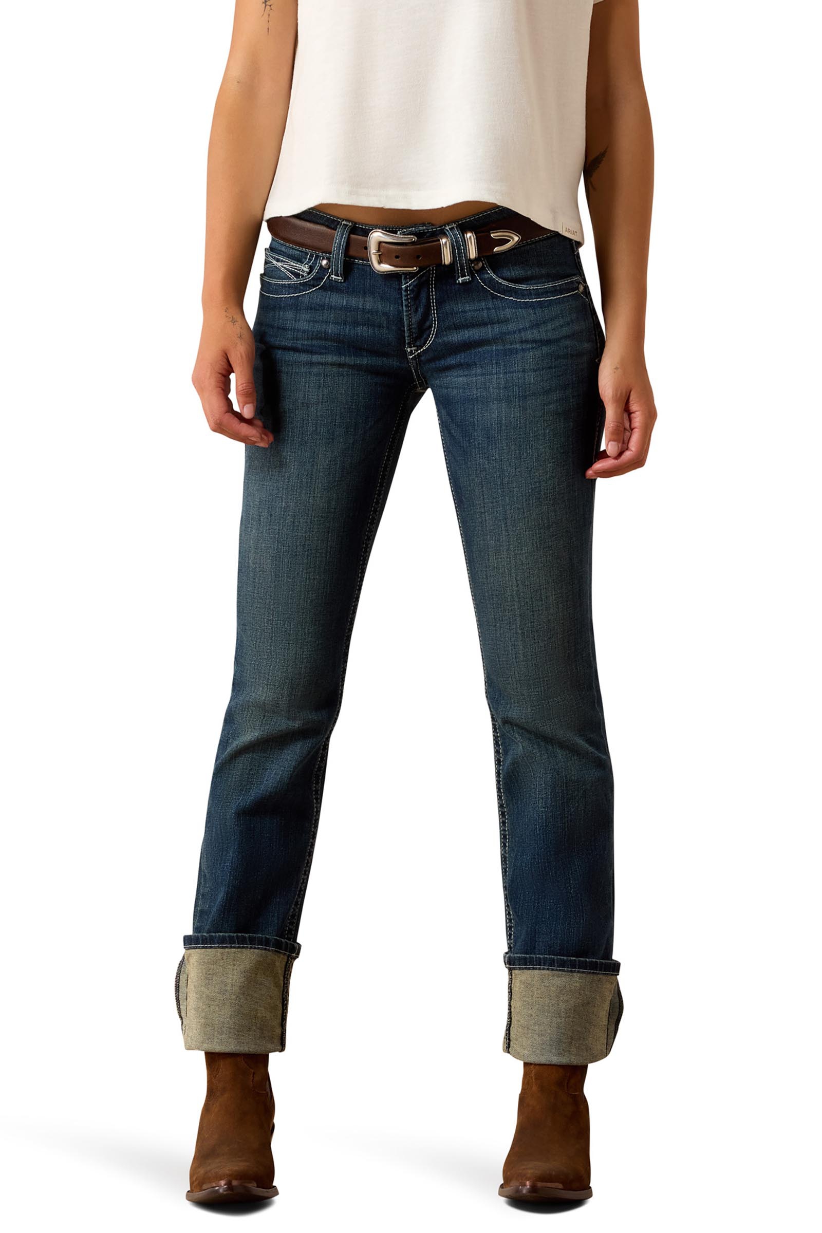 Ariat R.E.A.L. Mid Rise Stretch Icon Stackable Damen Jeans mit geradem Bein