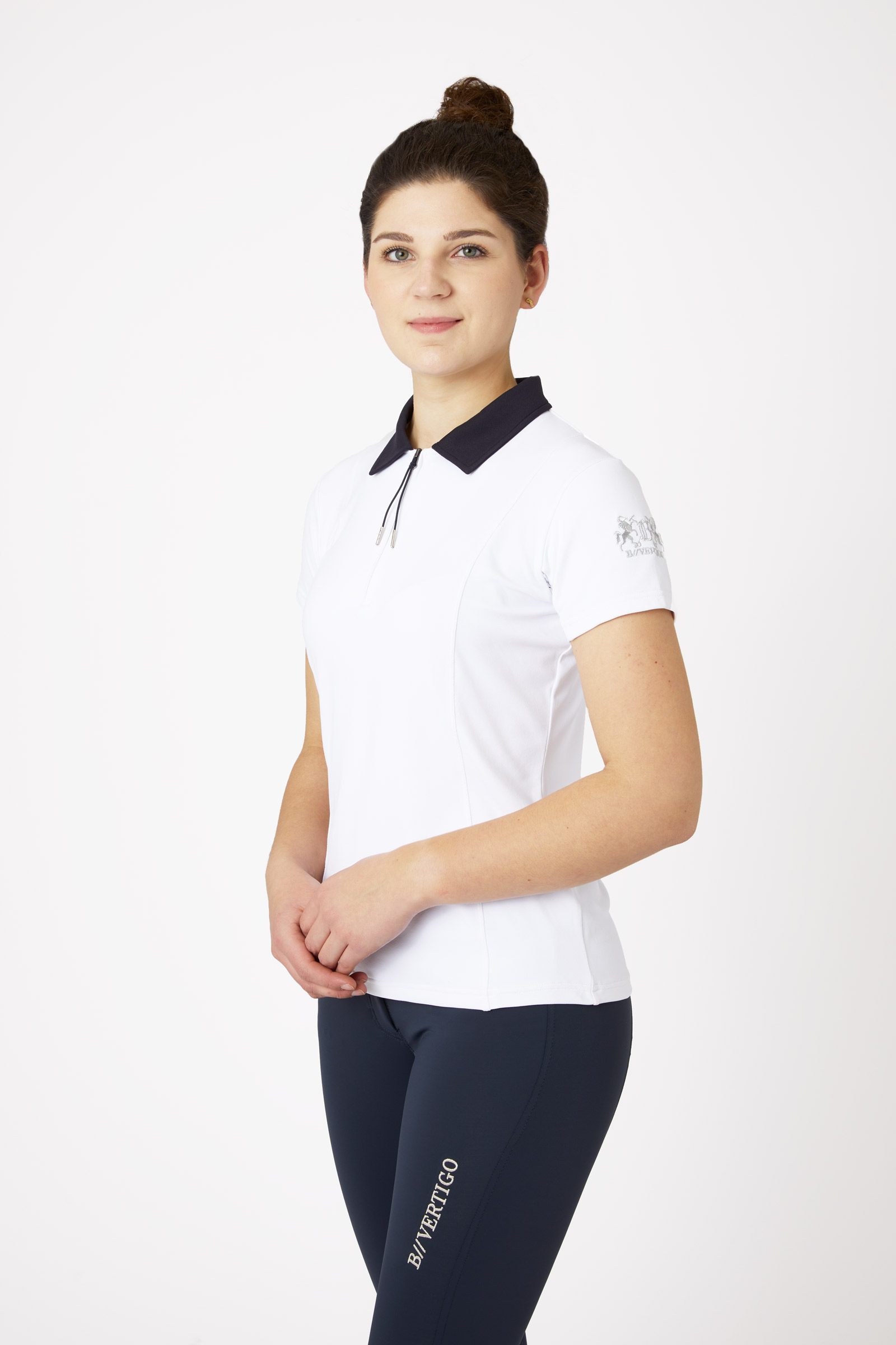 Weiß/Dunkelnavy B Vertigo Claudine Damen Kurzarm-Poloshirt
