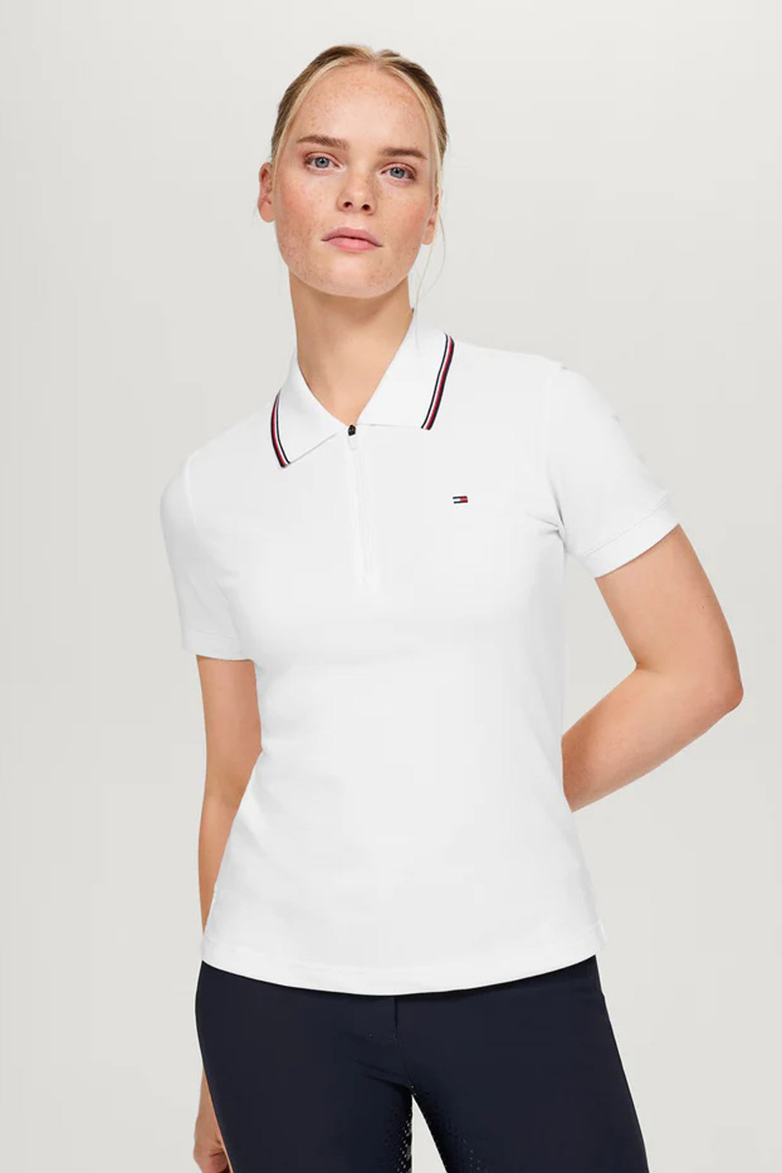 OPTIC WHITE Tommy Hilfiger Equestrian Camden Damenpolo mit Reißverschluss