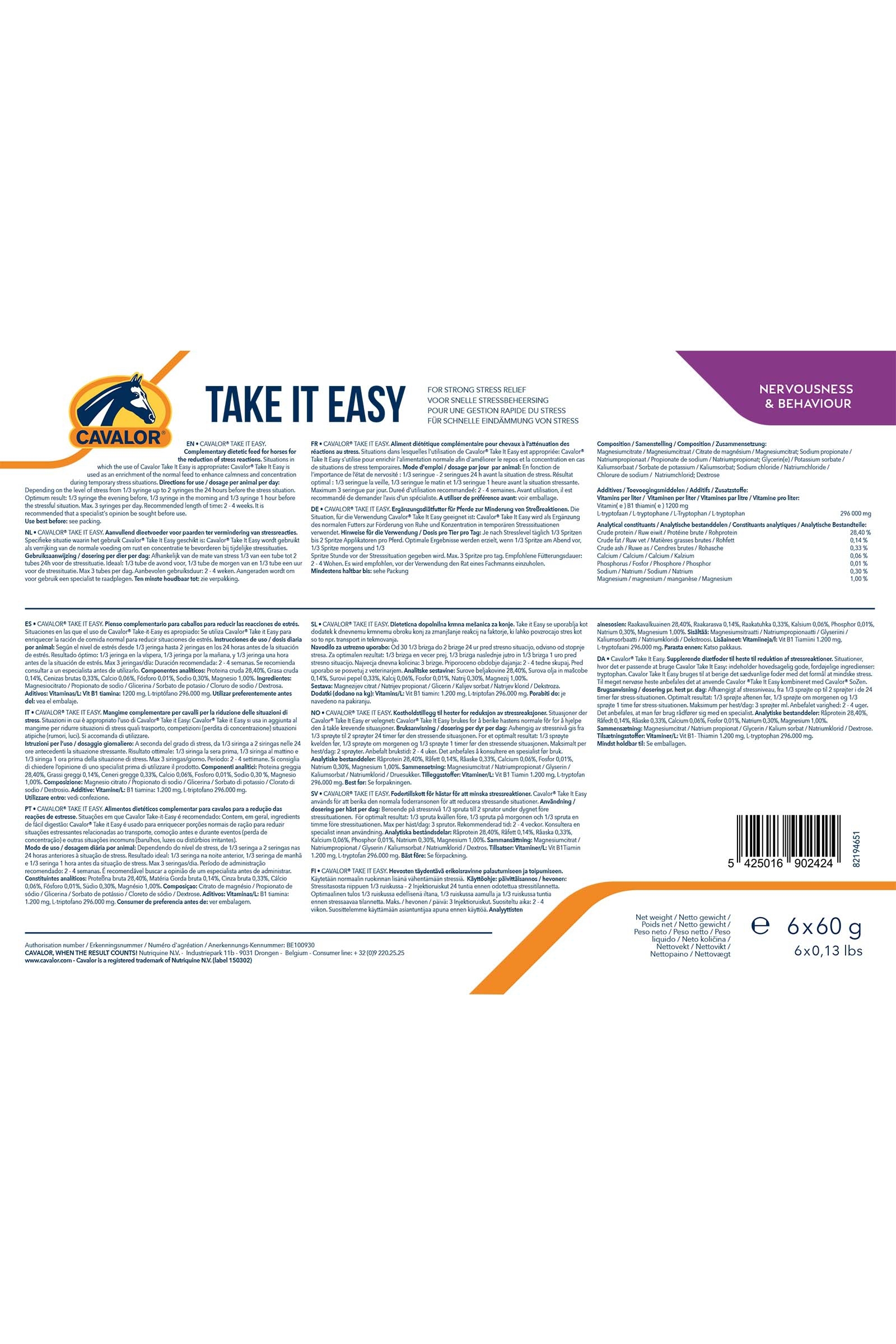 Cavalor Take It Easy (6x60g)