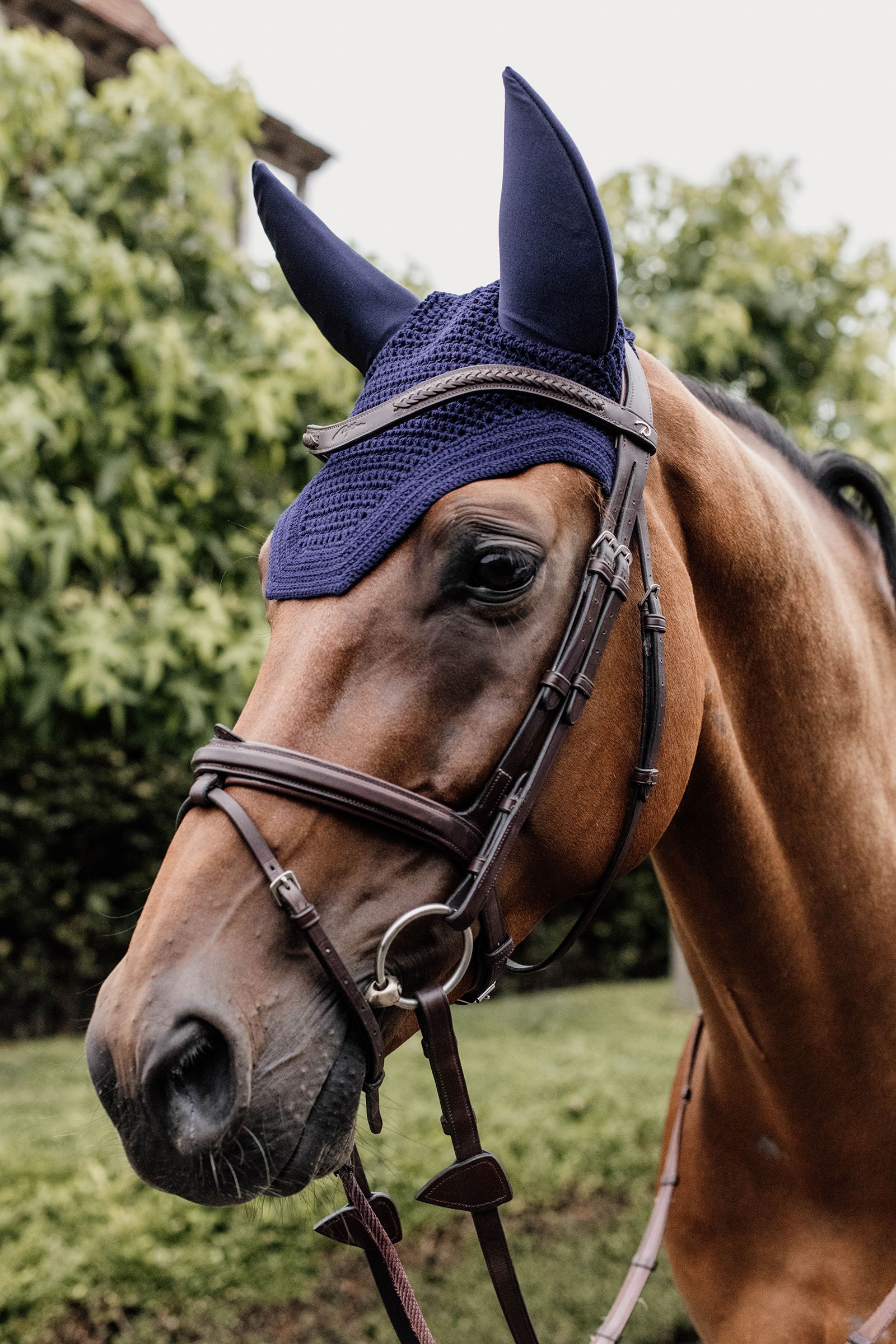 Dark Navy Kentucky Horsewear Wellington Fliegenhaube, ger&auml;uschd&auml;mpfend  