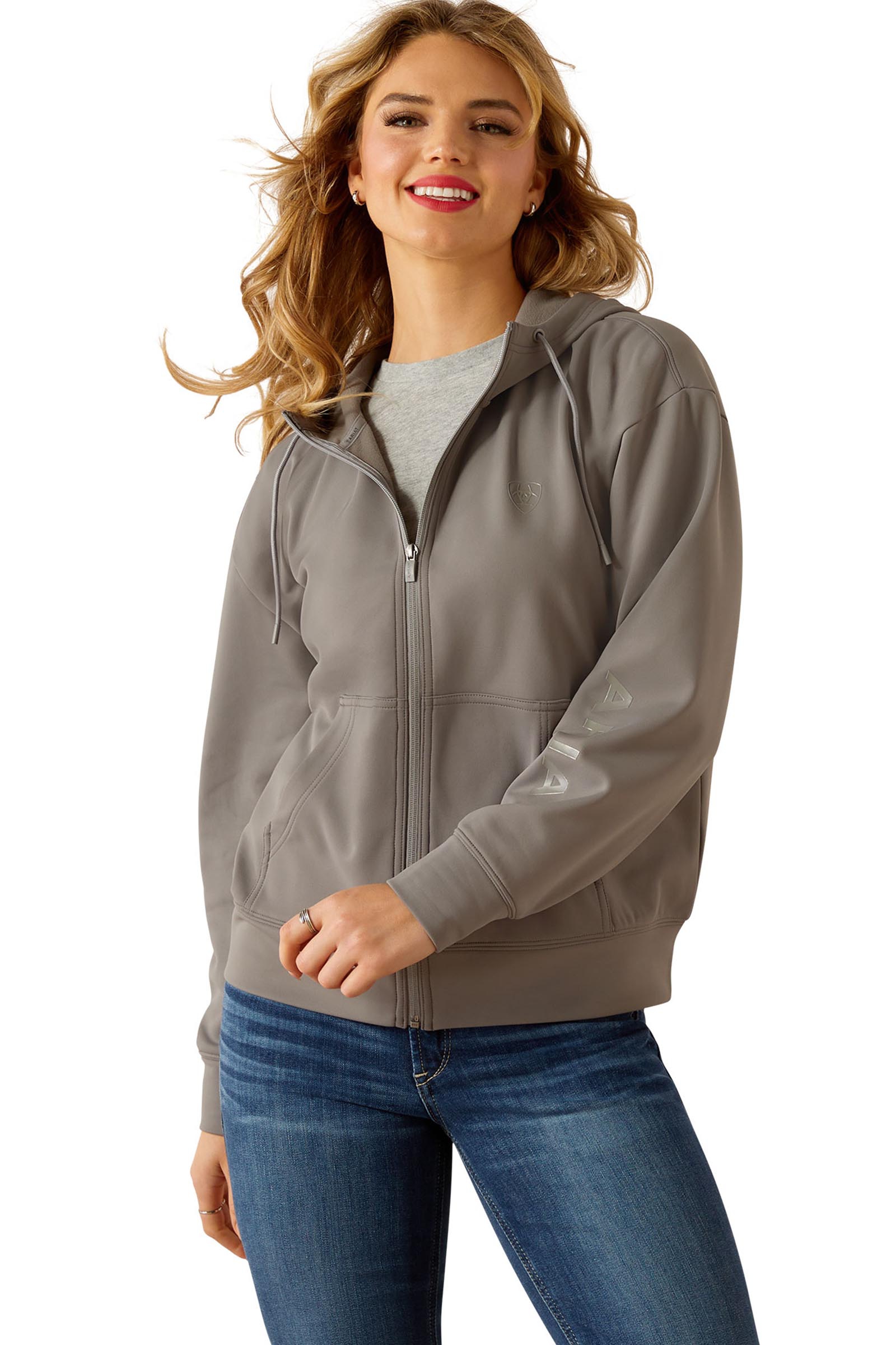 Smoked Pearl Ariat Breeze Damen Hoodie mit durchgehendem Rei&szlig;verschluss