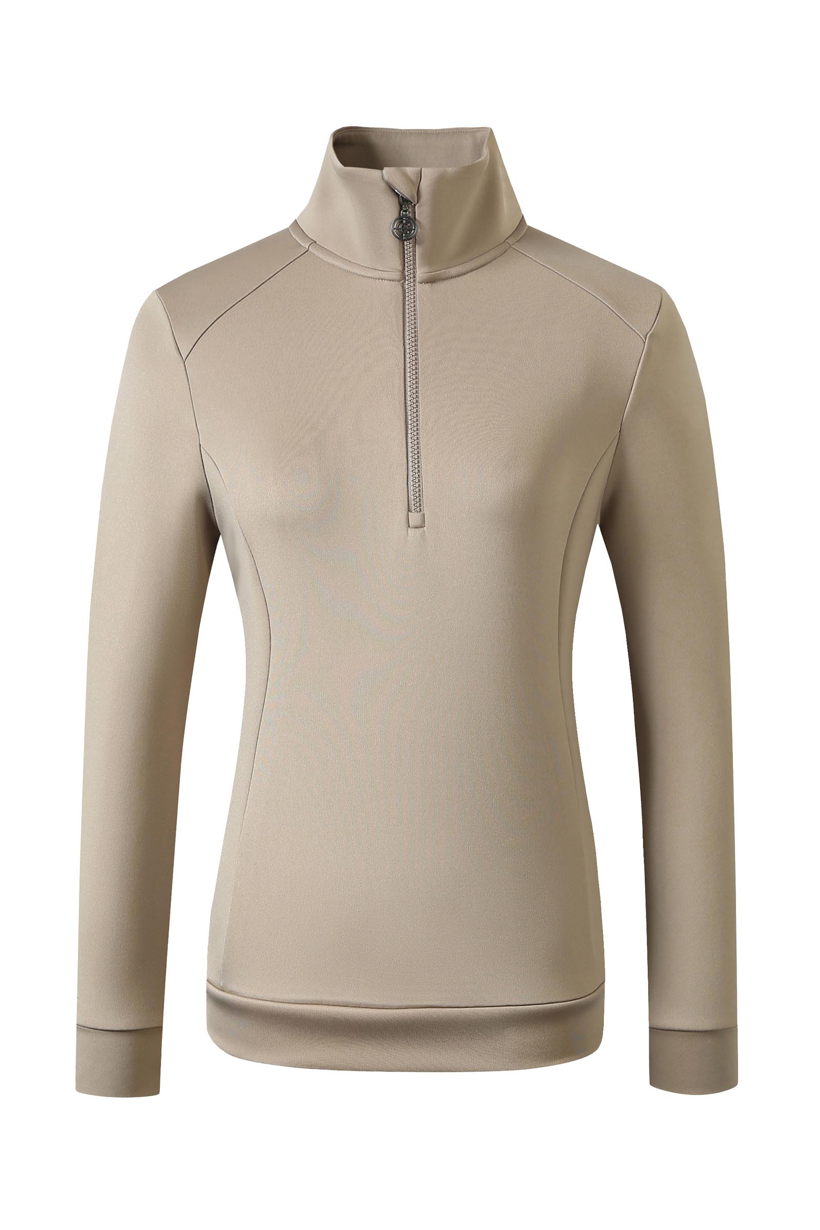 Beige Covalliero Damen-Sweatshirt mit halbem Rei&szlig;verschluss SS25  