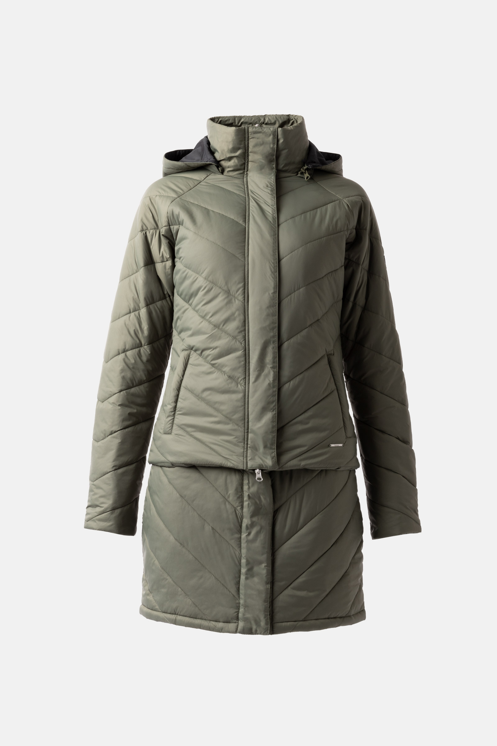 Beetle Green Horze Aurora Gefütterte Damen Parka Reitjacke mit abnehmbarem Rock