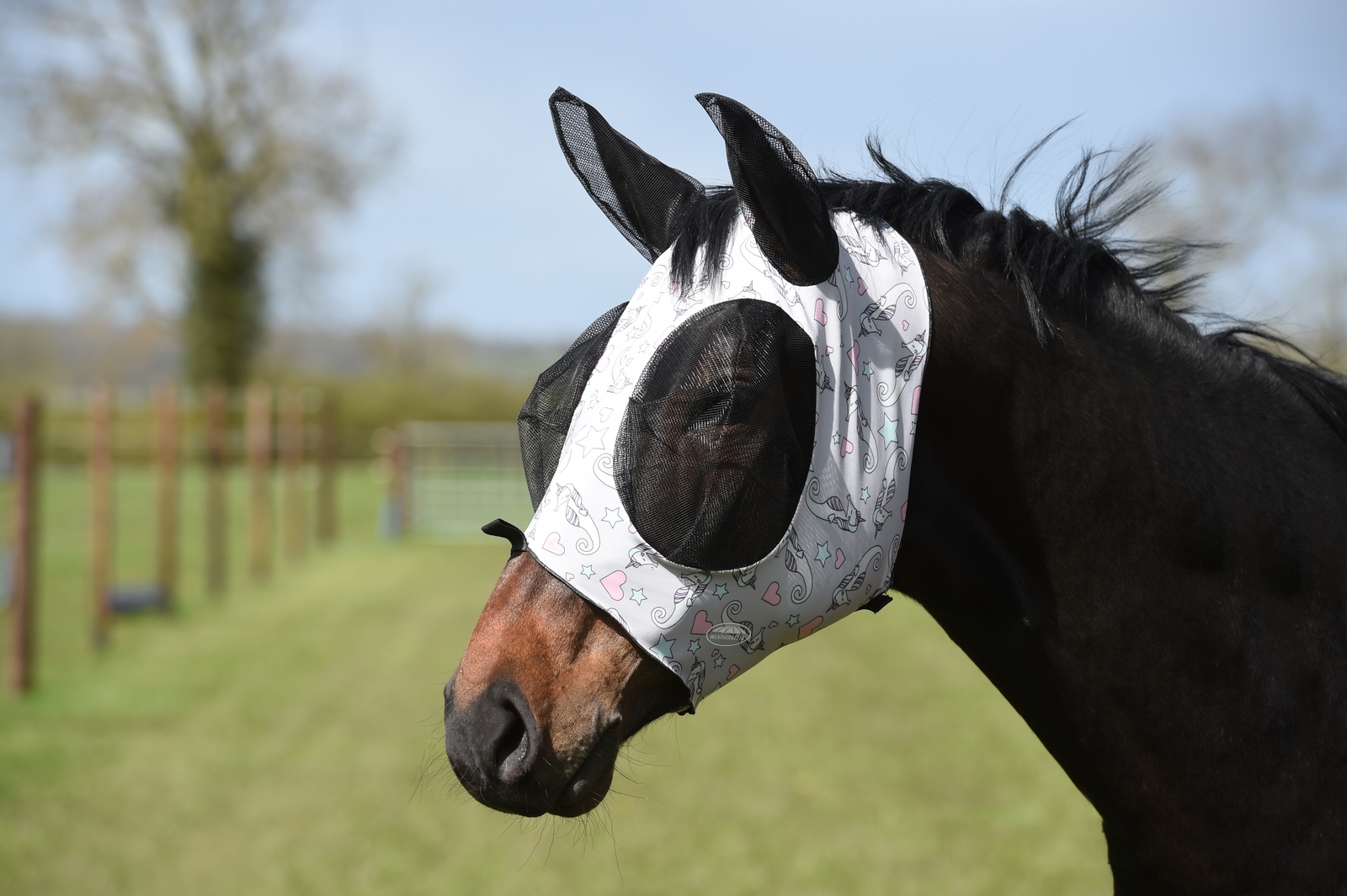 Grey/Black Weatherbeeta Deluxe  Stretch Bug Fliegenmaske mit Ohren