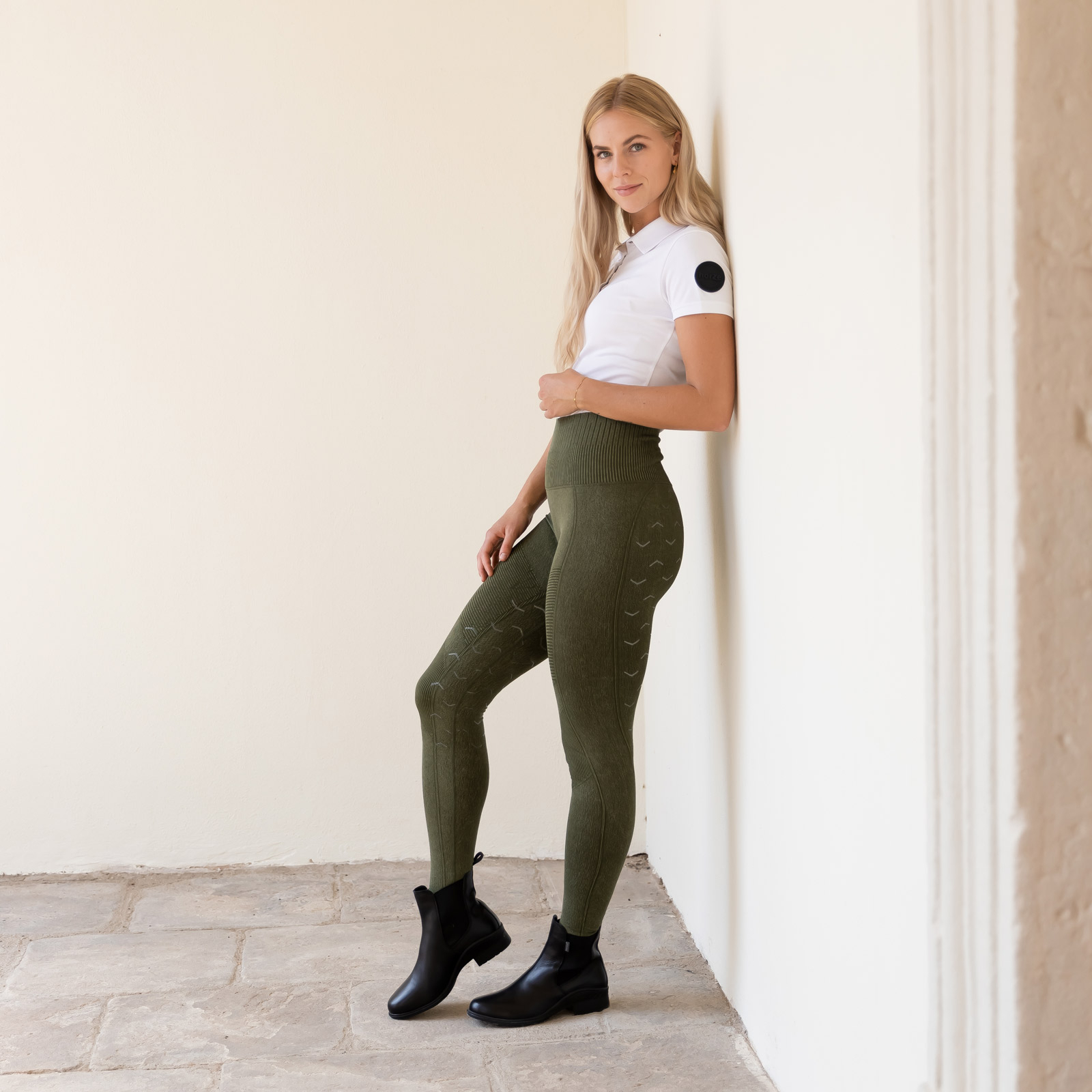 Horze Vanessa Reitleggings mit Vollbesatz, Nahtlos in Jeansoptik